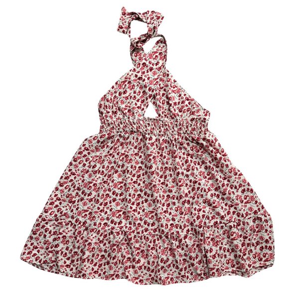 Pink Floral Criss Cross Halter Summer Dress Size Large - Picture 6 of 10